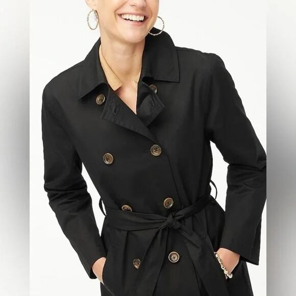 J. Crew Jackets & Blazers - J.Crew Factory Black Double-Breasted Trench Cotton Coat BO622 Belted Classic 18